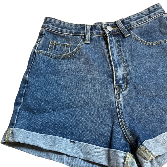 FINAL PRICE: Shein NEW Medium Wash High Waisted Denim Cuffed Shorts - Picture 2 of 6